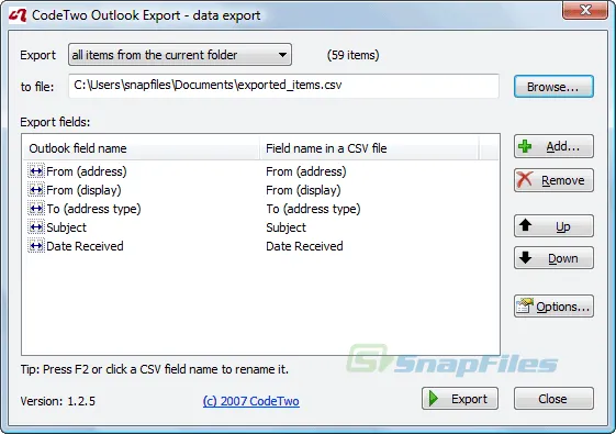 CodeTwo Outlook Export Capture d'écran 1