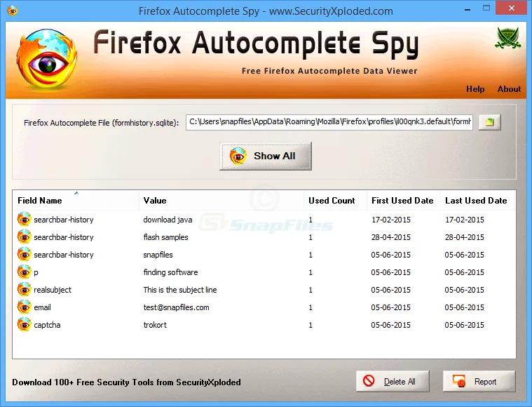 Firefox Autocomplete Spy Capture d'écran 1