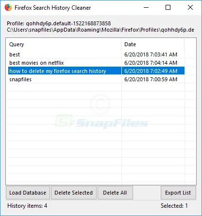 Firefox Search History Cleaner Capture d'écran 1