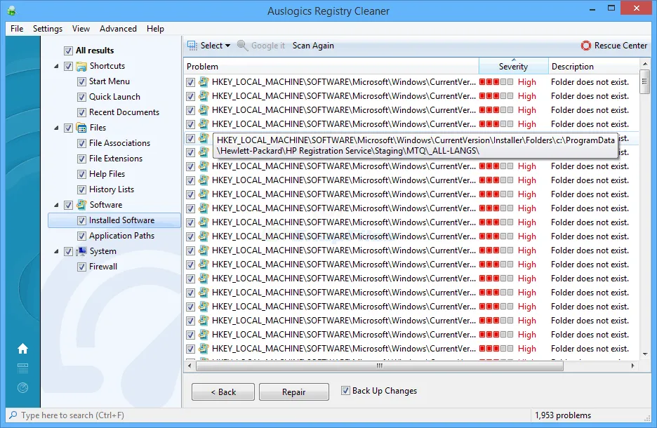 Auslogics Registry Cleaner Capture d'écran 2