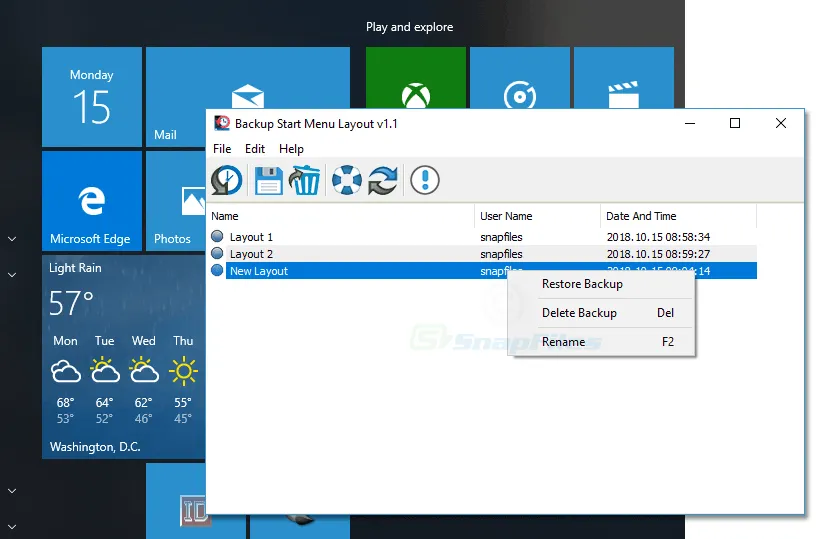 Backup Start Menu Layout Capture d'écran 1