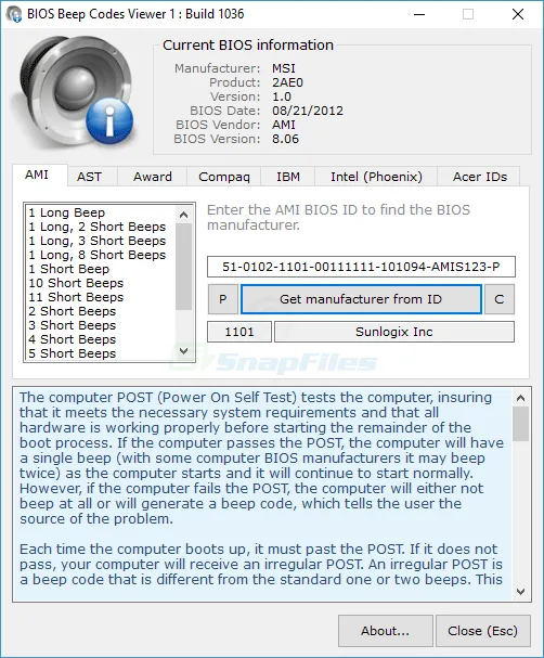 BIOS Beepcodes Viewer Capture d'écran 1