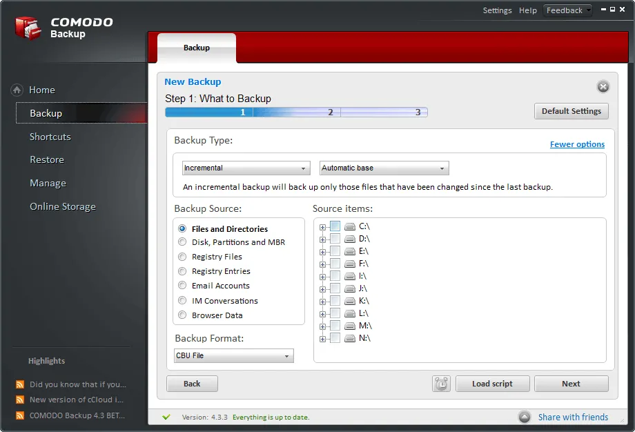 Comodo Backup Capture d'écran 2