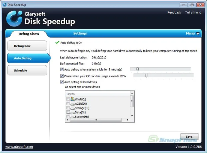 Glarysoft Disk SpeedUp Capture d'écran 2