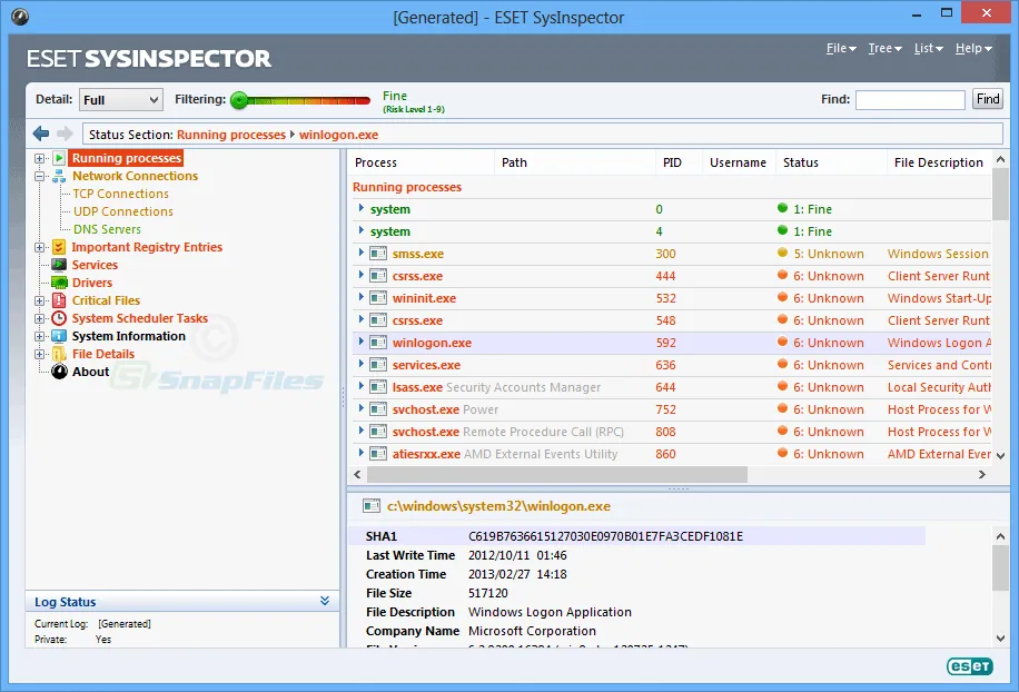 ESET SysInspector Capture d'écran 1