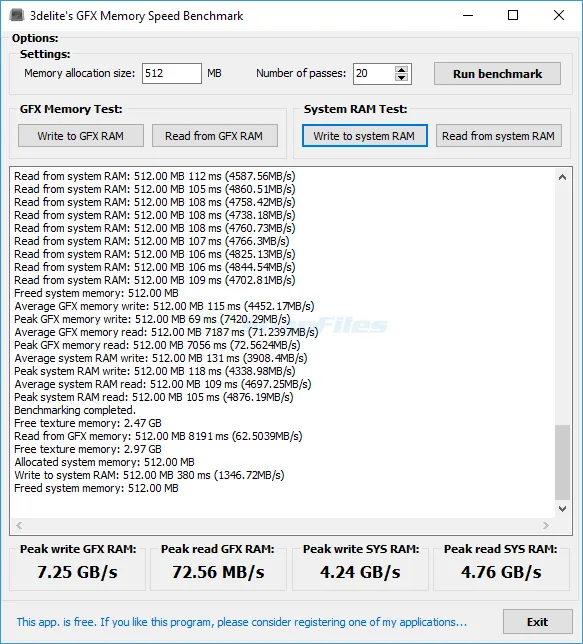 GFX Memory Speed Benchmark Capture d'écran 1