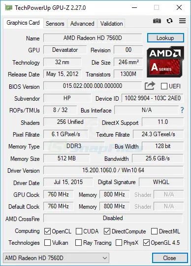 GPU-Z Capture d'écran 1