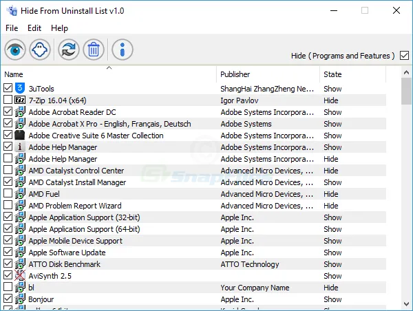 Hide From Uninstall List Capture d'écran 1