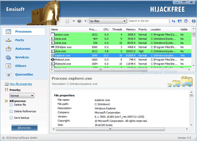 Emsisoft HiJackFree Capture d'écran 1