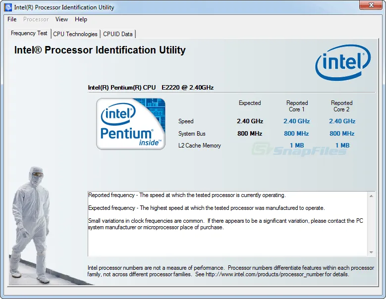 Intel Processor Identification Utility Capture d'écran 1