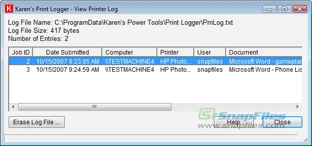 Karens Print Logger Capture d'écran 2