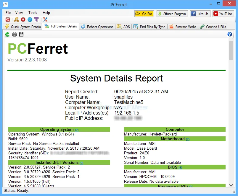 PCFerret Capture d'écran 1