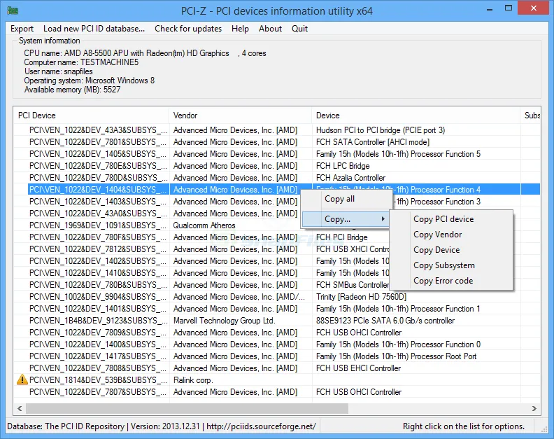 PCI-Z Capture d'écran 1