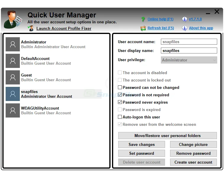 Quick User Manager Capture d'écran 1