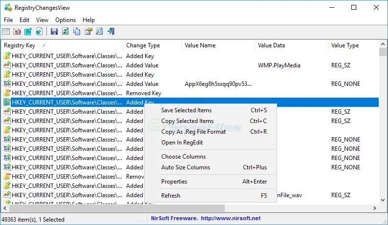 RegistryChangesView Capture d'écran 1