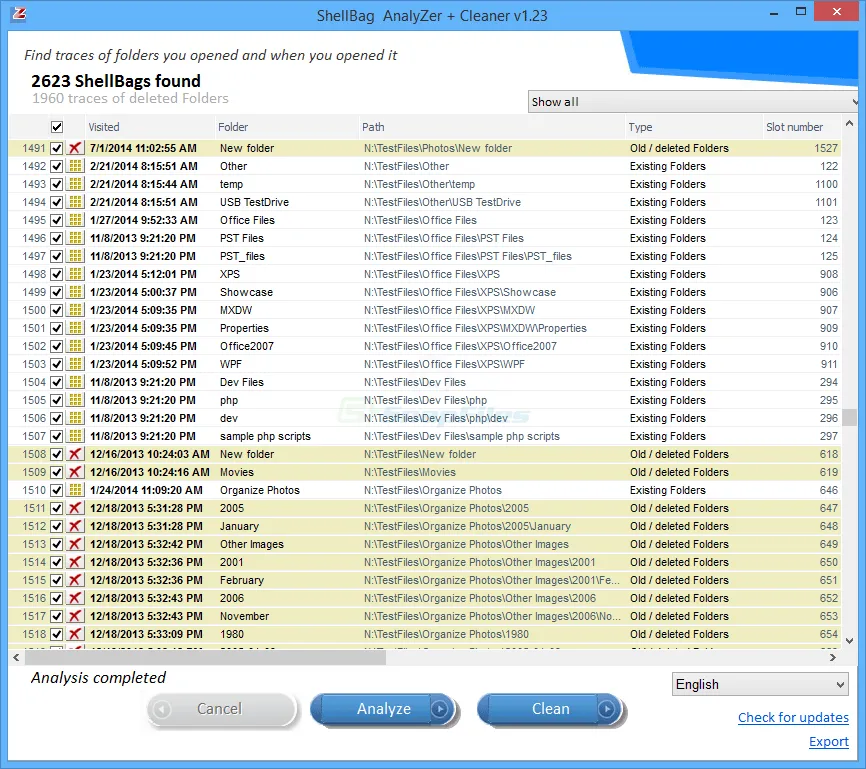 ShellBag Analyzer and Cleaner Capture d'écran 1