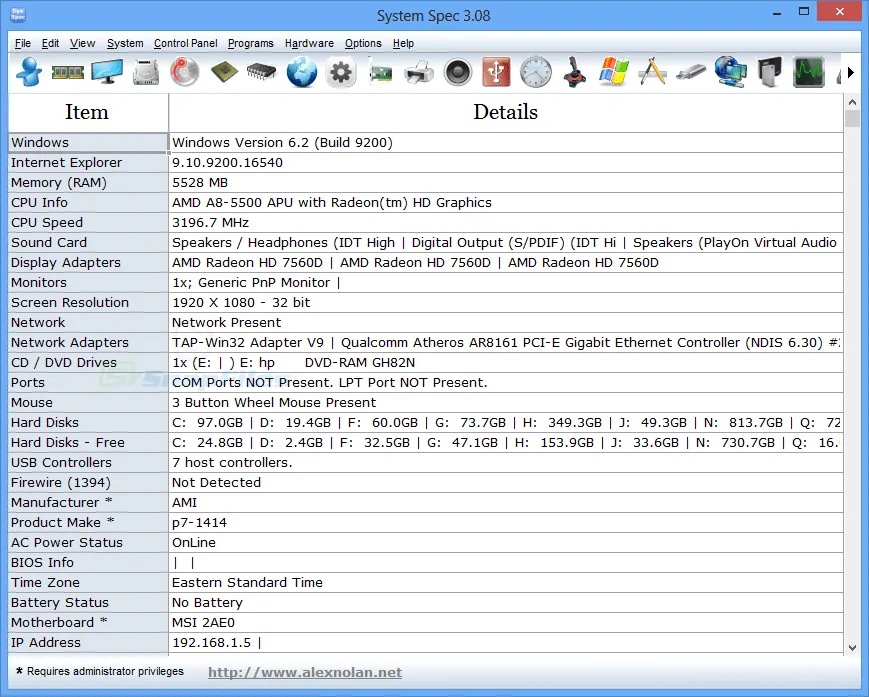 System Spec Capture d'écran 1