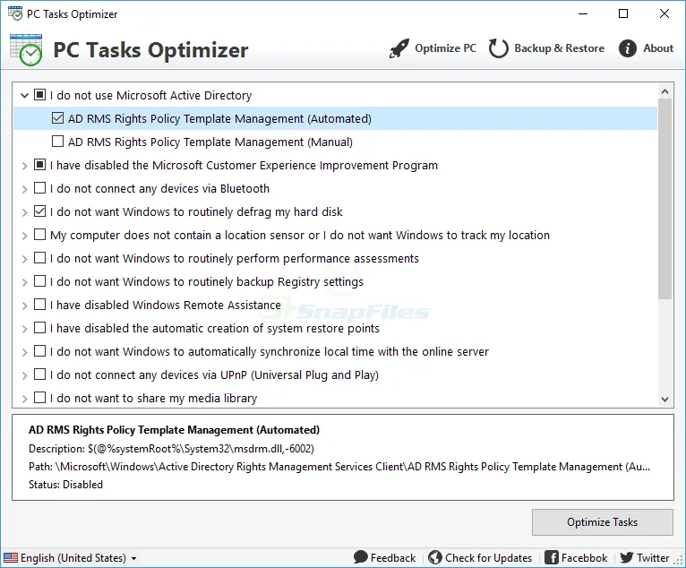 PC Tasks Optimizer Capture d'écran 1