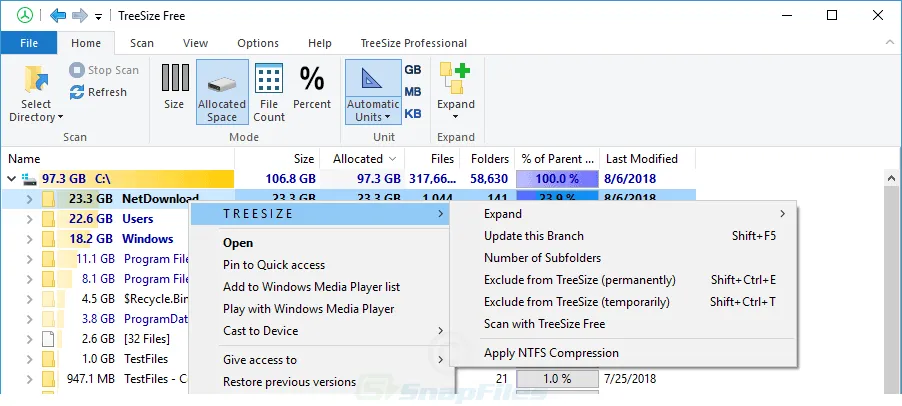 TreeSize Capture d'écran 2