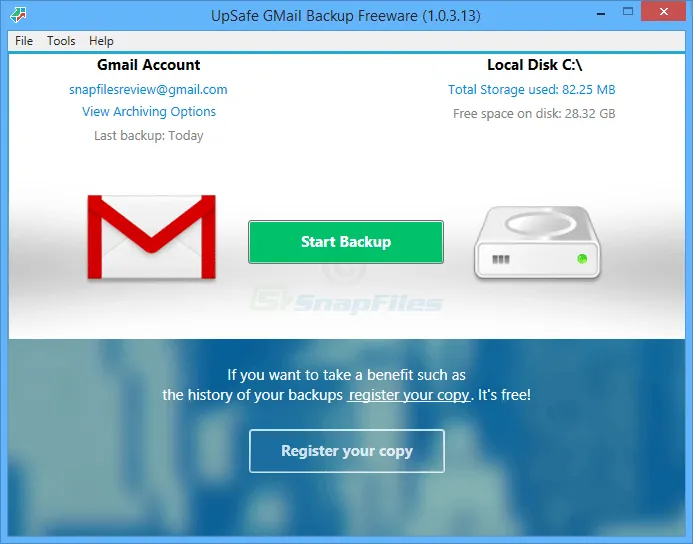 UpSafe Gmail Backup Capture d'écran 1