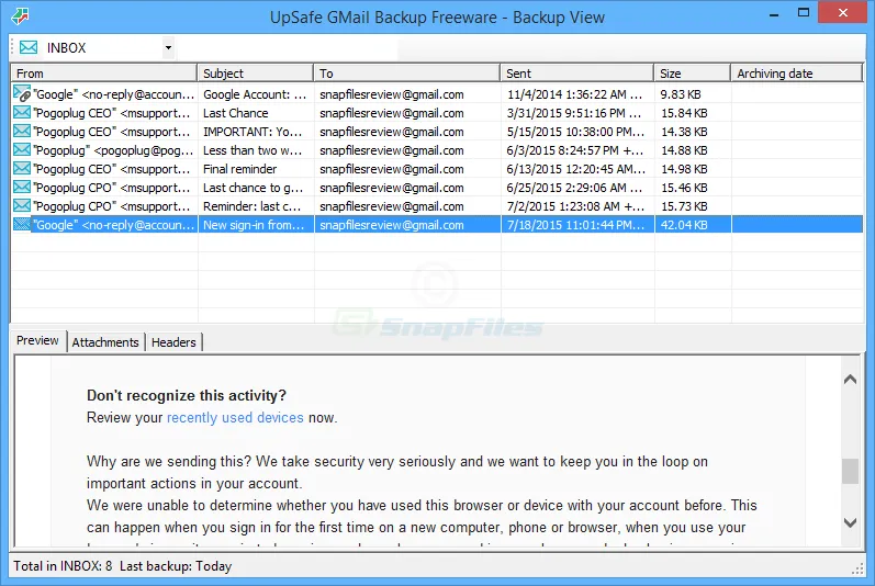 UpSafe Gmail Backup Capture d'écran 2