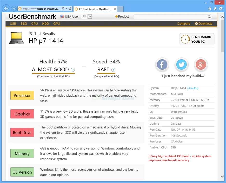 UserBenchmark Capture d'écran 1