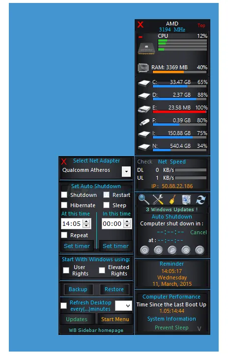 W8 Sidebar Capture d'écran 2