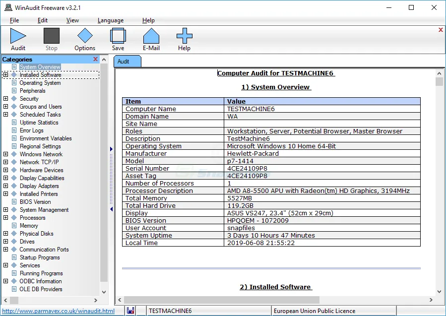 WinAudit Capture d'écran 1