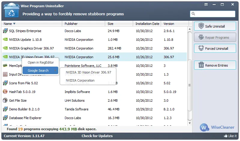 Wise Program Uninstaller Capture d'écran 1